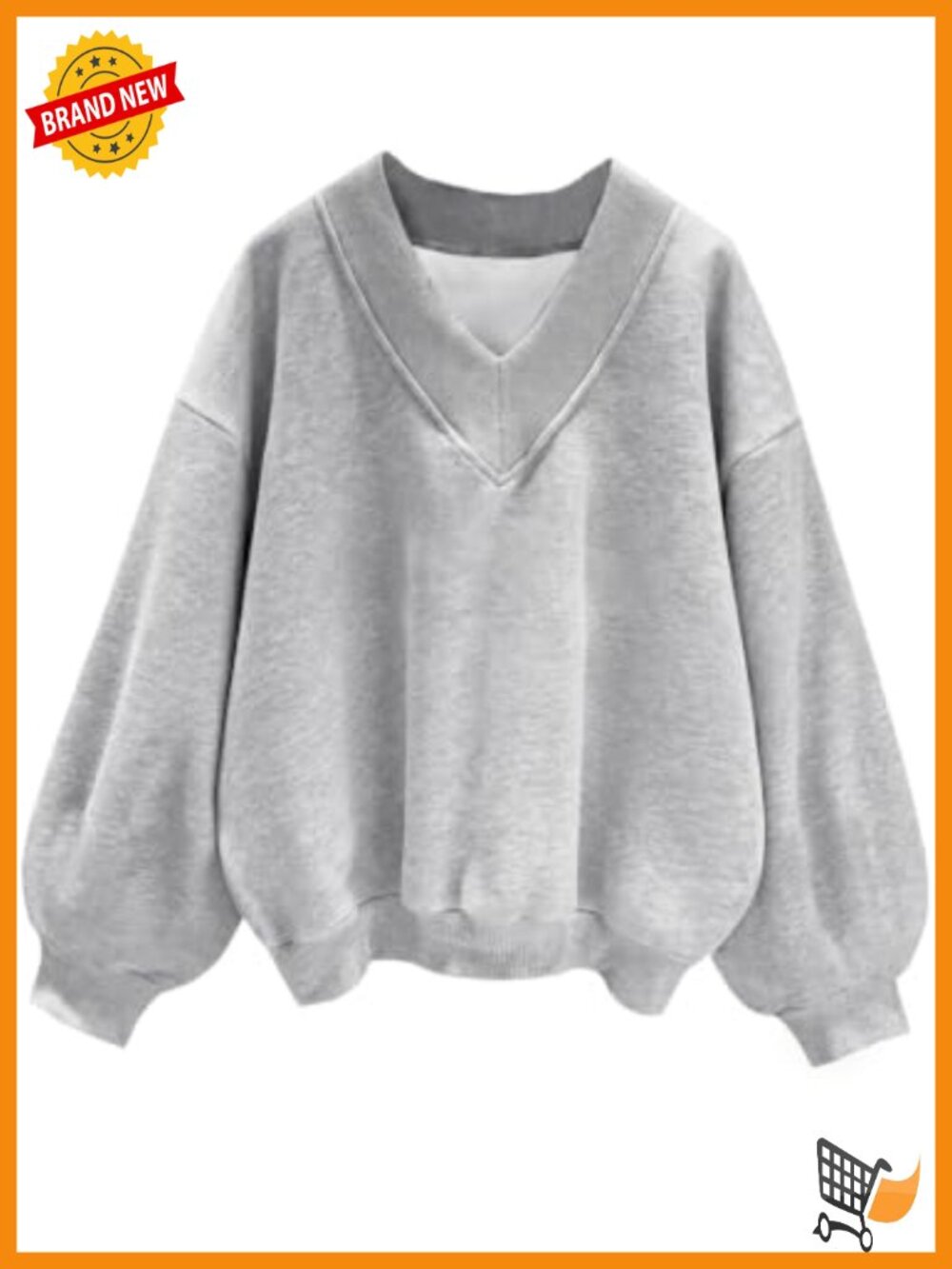 Women's V-Neck Fleece Sweatshirt Oversized Long Sleeve Cotton Blend